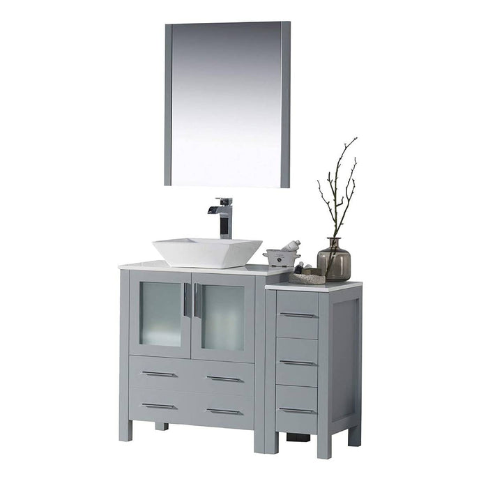 Blossom 001 42S 15 V M Sydney 42 Inch Vanity with Ceramic Vessel Sink & Mirror & Side Cabinet - Metal Grey