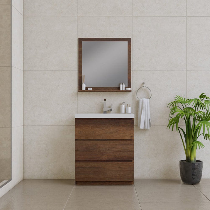 Alya Bath AB-MOA30-RW Paterno 30 inch Modern Freestanding Bathroom Vanity, Rosewood