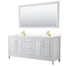 Load image into Gallery viewer, Wyndham Collection WCV252580DWGC2UNSM70 Daria 80 Inch Double Bathroom Vanity in White, Light-Vein Carrara Cultured Marble Countertop, Undermount Square Sinks, 70 Inch Mirror, Brushed Gold Trim