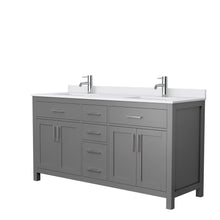 Load image into Gallery viewer, Wyndham Collection WCG242466DKGWCUNSMXX Beckett 66 Inch Double Bathroom Vanity in Dark Gray, White Cultured Marble Countertop, Undermount Square Sinks, No Mirror