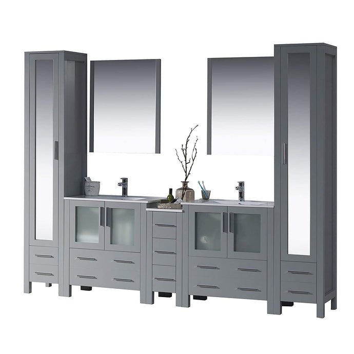 Blossom 001 102 15 C M Sydney 102 Inch Vanity with Ceramic Double Sinks & Mirrors - Metal Gray