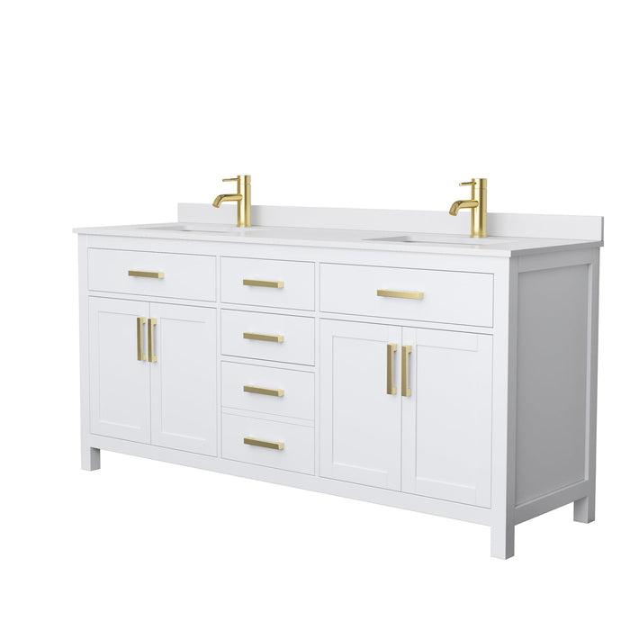 Wyndham Collection WCG242472DWGWCUNSMXX Beckett 72 Inch Double Bathroom Vanity in White, White Cultured Marble Countertop, Undermount Square Sinks, Brushed Gold Trim