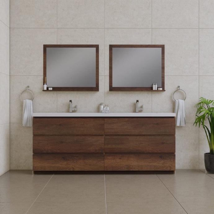 Alya Bath AB-MOA84D-RW Paterno 84 inch Modern Freestanding Bathroom Vanity, Rosewood