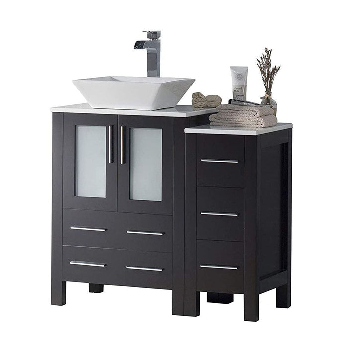 Blossom 001 36S 02 V Sydney 36 Inch Vanity with Ceramic Vessel Sink & Side Cabinet - Espresso