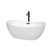 Load image into Gallery viewer, Wyndham Collection WCOBT101460MBATPBK Rebecca 60 Inch Freestanding Bathtub in White with Floor Mounted Faucet, Drain and Overflow Trim in Matte Black