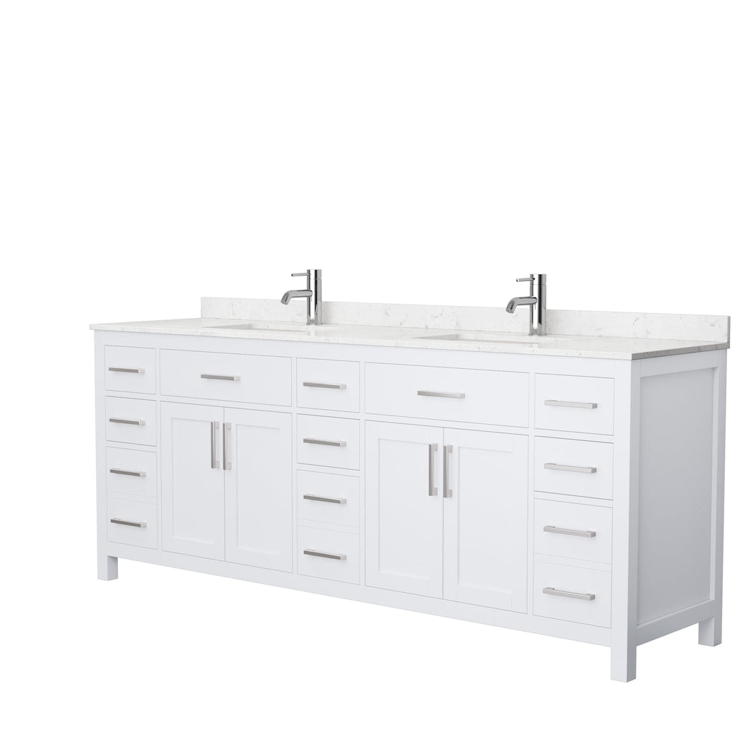Wyndham Collection WCG242484DWHCCUNSMXX Beckett 84 Inch Double Bathroom Vanity in White, Carrara Cultured Marble Countertop, Undermount Square Sinks, No Mirror