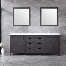 Load image into Gallery viewer, Lexora LM342280DCCSM30F Marsyas 80&quot; Brown Double Vanity, White Quartz Top, White Square Sinks and 30&quot; Mirrors w/ Faucets