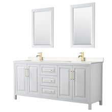 Load image into Gallery viewer, Wyndham Collection WCV252580DWGC2UNSM24 Daria 80 Inch Double Bathroom Vanity in White, Light-Vein Carrara Cultured Marble Countertop, Undermount Square Sinks, 24 Inch Mirrors, Brushed Gold Trim