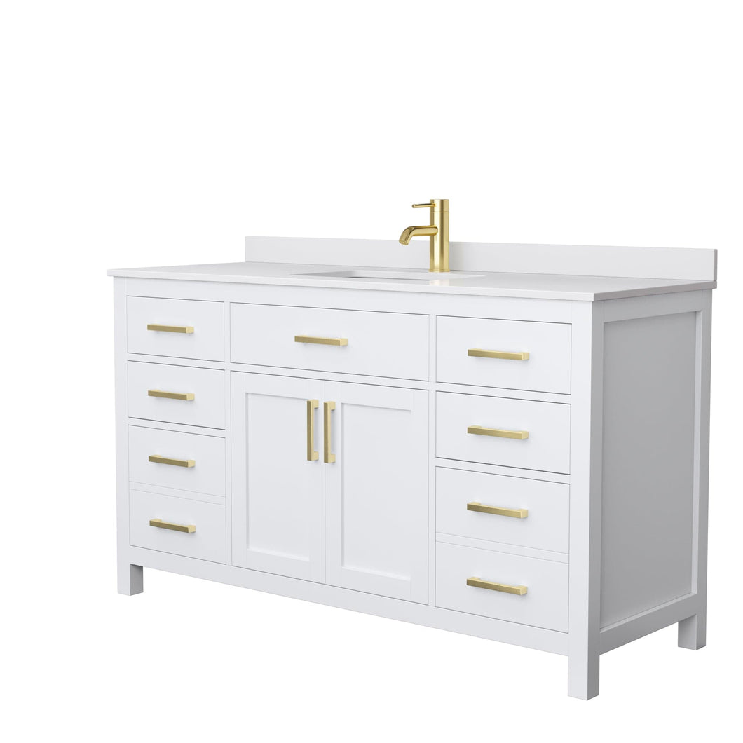 Wyndham Collection WCG242460SWGWCUNSMXX Beckett 60 Inch Single Bathroom Vanity in White, White Cultured Marble Countertop, Undermount Square Sink, Brushed Gold Trim