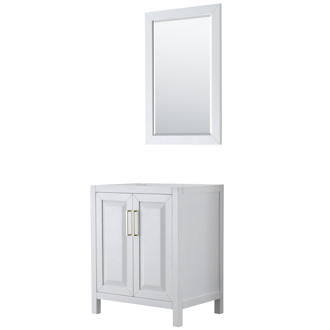 Wyndham Collection WCV252530SWGCXSXXM24 Daria 30 Inch Single Bathroom Vanity in White, No Countertop, No Sink, 24 Inch Mirror, Brushed Gold Trim
