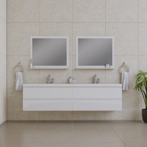 Alya Bath AB-MOF84D-W Paterno 84 inch Modern Wall Mounted Bathroom Vanity, White