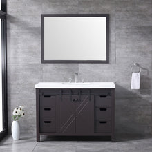 Load image into Gallery viewer, Lexora LM342248SCCSM44F Marsyas 48&quot; Brown Single Vanity, White Quartz Top, White Square Sink and 44&quot; Mirror w/ Faucet