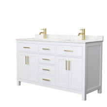 Load image into Gallery viewer, Wyndham Collection WCG242460DWGCCUNSMXX Beckett 60 Inch Double Bathroom Vanity in White, Carrara Cultured Marble Countertop, Undermount Square Sinks, Brushed Gold Trim