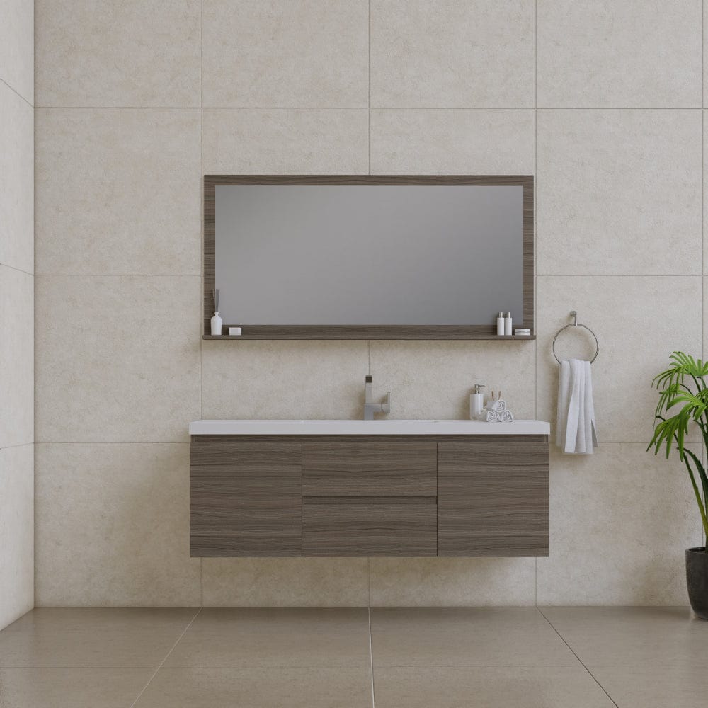 Alya Bath AB-MOF60S-G Paterno 60 inch Single Modern Wall Mounted Bathroom Vanity, Gray