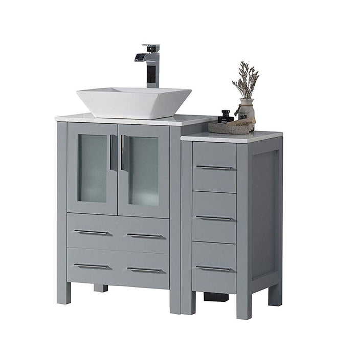 Blossom 001 36S 15 V Sydney 36 Inch Vanity with Ceramic Vessel Sink & Side Cabinet - Metal Grey