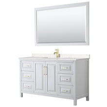 Load image into Gallery viewer, Wyndham Collection WCV252560SWGC2UNSM58 Daria 60 Inch Single Bathroom Vanity in White, Light-Vein Carrara Cultured Marble Countertop, Undermount Square Sink, 58 Inch Mirror, Brushed Gold Trim