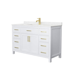 Load image into Gallery viewer, Wyndham Collection WCG242454SWGCCUNSMXX Beckett 54 Inch Single Bathroom Vanity in White, Carrara Cultured Marble Countertop, Undermount Square Sink, Brushed Gold Trim