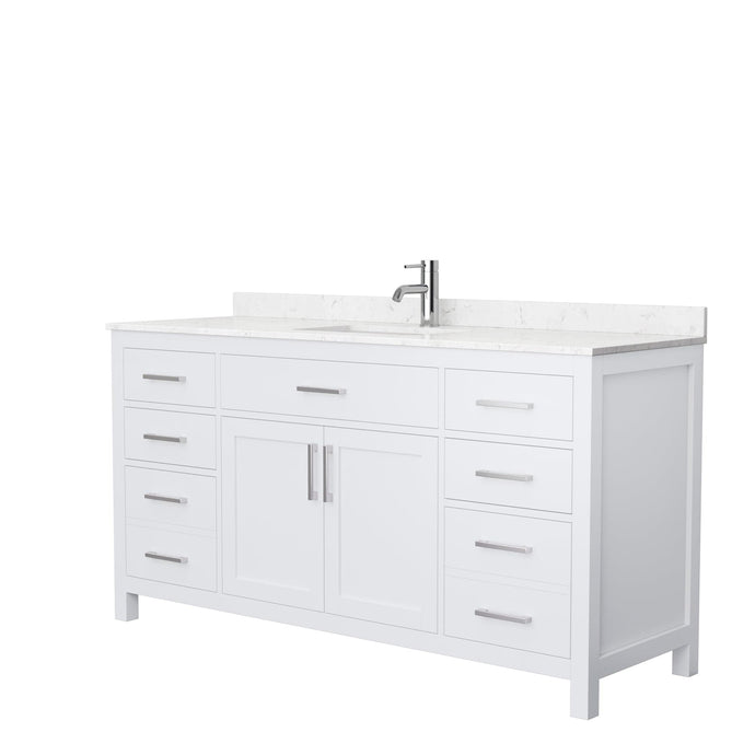 Wyndham Collection WCG242466SWHCCUNSMXX Beckett 66 Inch Single Bathroom Vanity in White, Carrara Cultured Marble Countertop, Undermount Square Sink, No Mirror