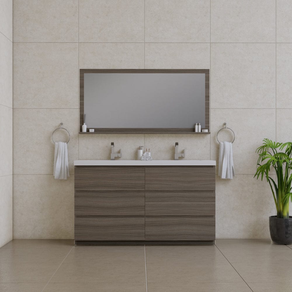 Alya Bath AB-MOA60D-G Paterno 60 inch Double Modern Freestanding Bathroom Vanity, Gray