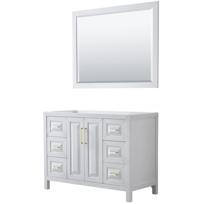 Wyndham Collection WCV252548SWGCXSXXM46 Daria 48 Inch Single Bathroom Vanity in White, No Countertop, No Sink, 46 Inch Mirror, Brushed Gold Trim