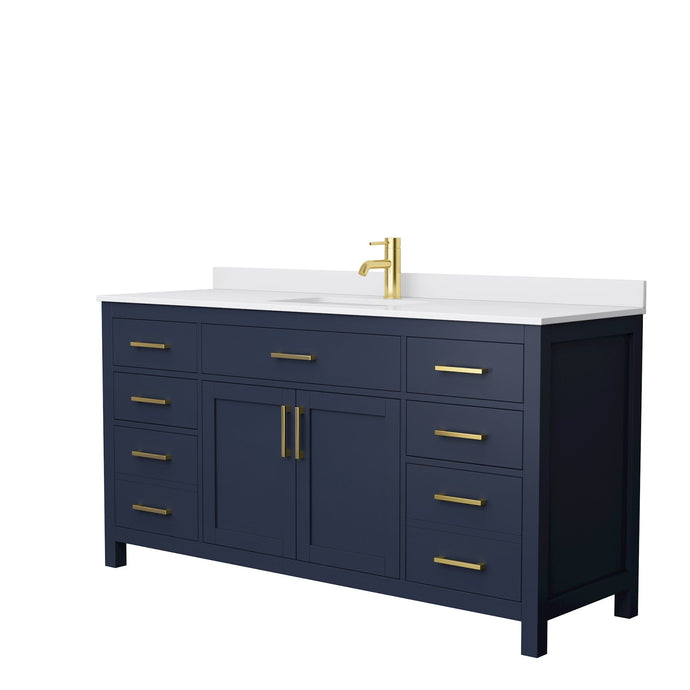 Wyndham Collection WCG242466SBLWCUNSMXX Beckett 66 Inch Single Bathroom Vanity in Dark Blue, White Cultured Marble Countertop, Undermount Square Sink, No Mirror