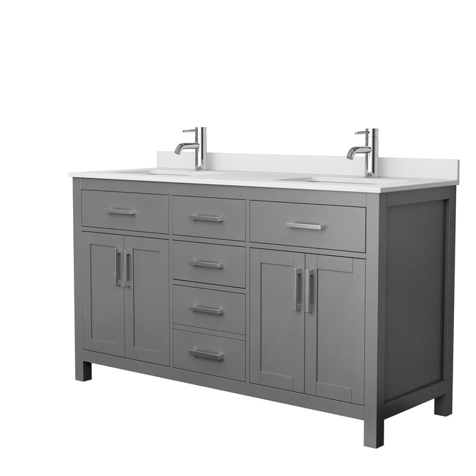 Wyndham Collection WCG242460DKGWCUNSMXX Beckett 60 Inch Double Bathroom Vanity in Dark Gray, White Cultured Marble Countertop, Undermount Square Sinks, No Mirror
