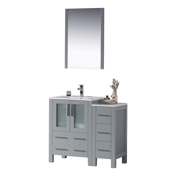 Blossom 001 36S 15 C M Sydney 36 Inch Vanity with Ceramic Sink & Mirror & Side Cabinet - Metal Grey