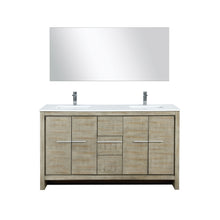 Load image into Gallery viewer, Lexora LLF60DKSODM55FRG Lafarre 60&quot; Rustic Acacia Double Bathroom Vanity, White Quartz Top,White Square Sinks, Labaro Rose Gold Faucet Set, and 55&quot; Frameless Mirror