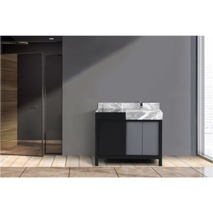 Lexora LZ342242SLISFMC Zilara 42" Black and Grey Vanity, Castle Grey Marble Top, White Square Sink, and Monte Chrome Faucet