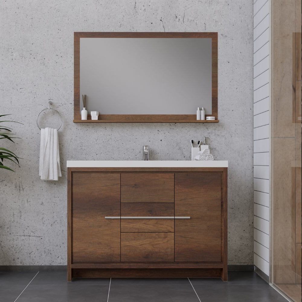 Alya Bath AB-MD648-RW Sortino 48 inch Modern Bathroom Vanity, Rosewood