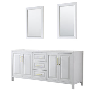Wyndham Collection WCV252580DWGCXSXXM24 Daria 80 Inch Double Bathroom Vanity in White, No Countertop, No Sink, 24 Inch Mirrors, Brushed Gold Trim