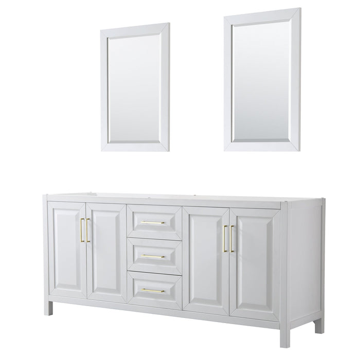 Wyndham Collection WCV252580DWGCXSXXM24 Daria 80 Inch Double Bathroom Vanity in White, No Countertop, No Sink, 24 Inch Mirrors, Brushed Gold Trim