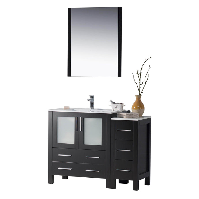 Blossom 001 42S 02 C M Sydney 42 Inch Vanity with Ceramic Sink & Mirror & Side Cabinet - Espresso