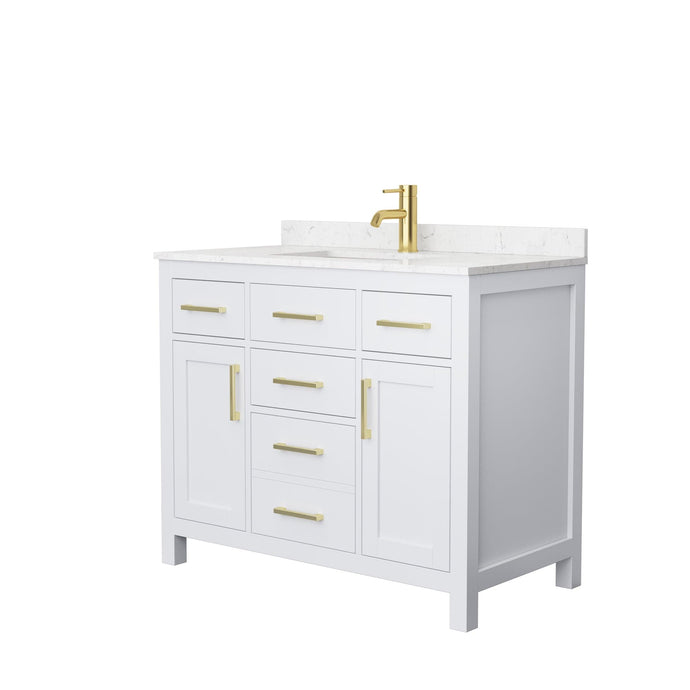 Wyndham Collection WCG242442SWGCCUNSMXX Beckett 42 Inch Single Bathroom Vanity in White, Carrara Cultured Marble Countertop, Undermount Square Sink, Brushed Gold Trim