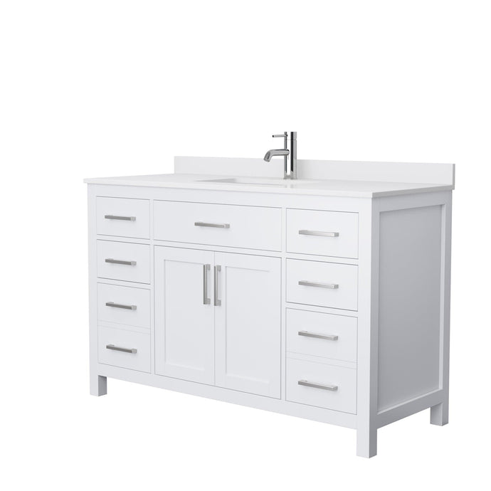 Wyndham Collection WCG242454SWHWCUNSMXX Beckett 54 Inch Single Bathroom Vanity in White, White Cultured Marble Countertop, Undermount Square Sink, No Mirror