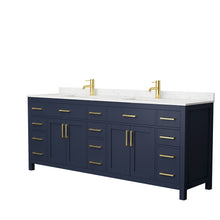 Load image into Gallery viewer, Wyndham Collection WCG242484DBLCCUNSMXX Beckett 84 Inch Double Bathroom Vanity in Dark Blue, Carrara Cultured Marble Countertop, Undermount Square Sinks, No Mirror