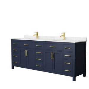 Wyndham Collection WCG242484DBLCCUNSMXX Beckett 84 Inch Double Bathroom Vanity in Dark Blue, Carrara Cultured Marble Countertop, Undermount Square Sinks, No Mirror