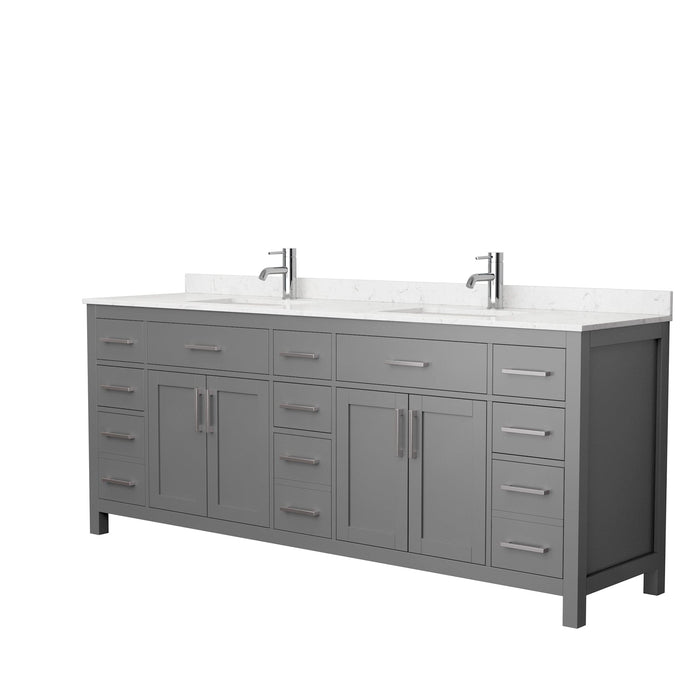 Wyndham Collection WCG242484DKGCCUNSMXX Beckett 84 Inch Double Bathroom Vanity in Dark Gray, Carrara Cultured Marble Countertop, Undermount Square Sinks, No Mirror
