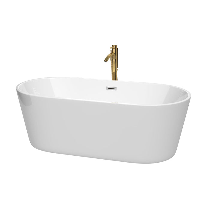Wyndham Collection WCOBT101267PCATPGD Carissa 67 Inch Freestanding Bathtub in White with Polished Chrome Trim and Floor Mounted Faucet in Brushed Gold