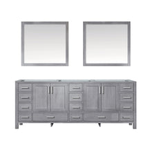 Load image into Gallery viewer, Lexora LJ342284DD00M34 Jacques 84&quot; Distressed Grey Double Vanity, no Top and 34&quot; Mirrors