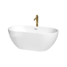 Load image into Gallery viewer, Wyndham Collection WCOBT200060PCATPGD Brooklyn 60 Inch Freestanding Bathtub in White with Polished Chrome Trim and Floor Mounted Faucet in Brushed Gold