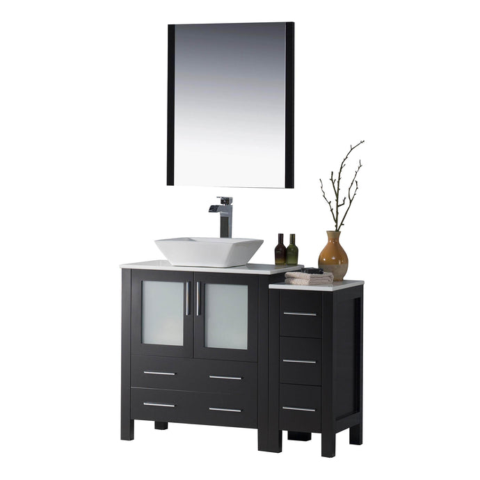 Blossom 001 42S 02 V M Sydney 42 Inch Vanity with Ceramic Vessel Sink & Mirror & Side Cabinet - Espresso