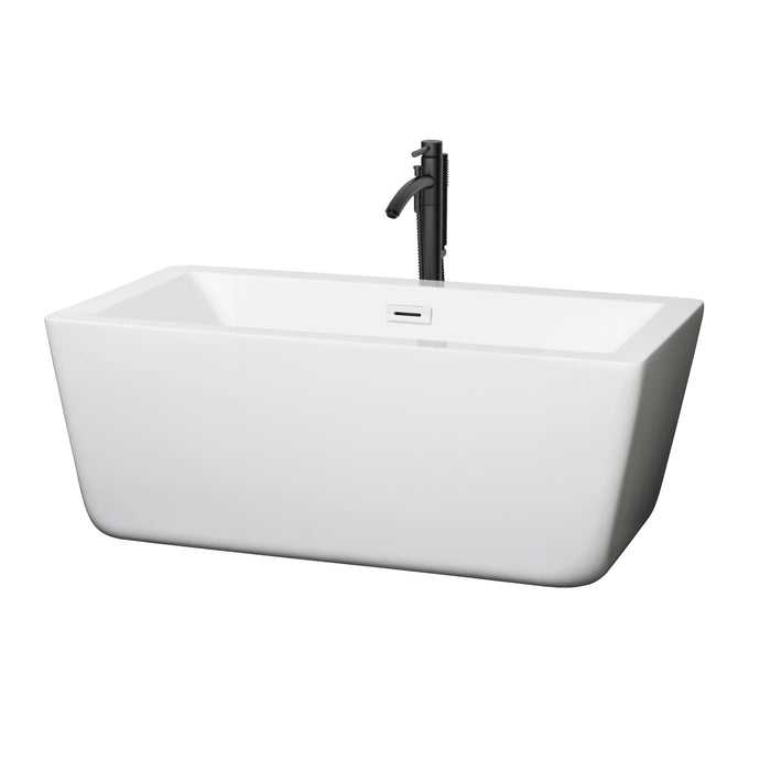 Wyndham Collection WCOBT100559SWATPBK Laura 59 Inch Freestanding Bathtub in White with Shiny White Trim and Floor Mounted Faucet in Matte Black