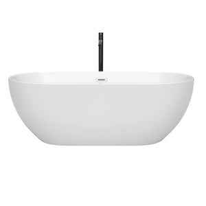Wyndham Collection WCOBT200067SWATPBK Brooklyn 67 Inch Freestanding Bathtub in White with Shiny White Trim and Floor Mounted Faucet in Matte Black