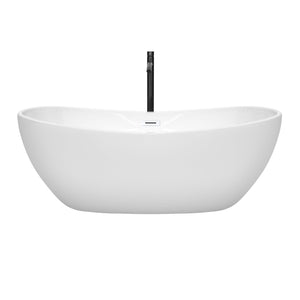 Wyndham Collection WCOBT101465SWATPBK Rebecca 65 Inch Freestanding Bathtub in White with Shiny White Trim and Floor Mounted Faucet in Matte Black