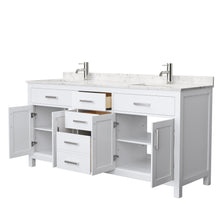 Load image into Gallery viewer, Wyndham Collection WCG242472DWHCCUNSMXX Beckett 72 Inch Double Bathroom Vanity in White, Carrara Cultured Marble Countertop, Undermount Square Sinks, No Mirror