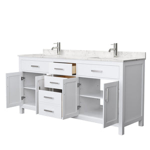 Wyndham Collection WCG242472DWHCCUNSMXX Beckett 72 Inch Double Bathroom Vanity in White, Carrara Cultured Marble Countertop, Undermount Square Sinks, No Mirror
