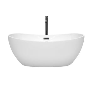 Wyndham Collection WCOBT101460MBATPBK Rebecca 60 Inch Freestanding Bathtub in White with Floor Mounted Faucet, Drain and Overflow Trim in Matte Black