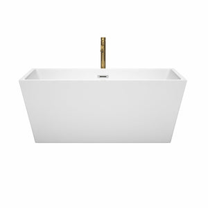 Wyndham Collection WCBTK151459PCATPGD Sara 59 Inch Freestanding Bathtub in White with Polished Chrome Trim and Floor Mounted Faucet in Brushed Gold