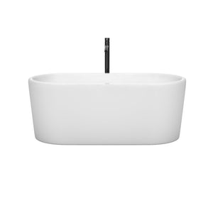 Wyndham Collection WCBTK151159PCATPBK Ursula 59 Inch Freestanding Bathtub in White with Polished Chrome Trim and Floor Mounted Faucet in Matte Black